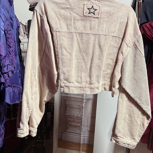 Distressed Corduroy Crop Denim Jacket- powder, Rose - Picture 8 of 9